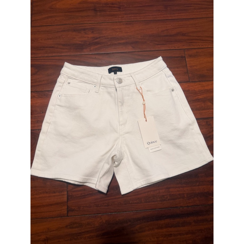 Quince White Stretch organic Cotton Denim Shorts High Rise Size 27 NEW